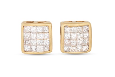 Lot 317 - A PAIR OF DIAMOND CLUSTER EARRINGS, set with...