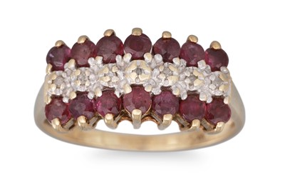 Lot 195 - A TRIPLE ROW DIAMOND AND RUBY DRESS RING,...