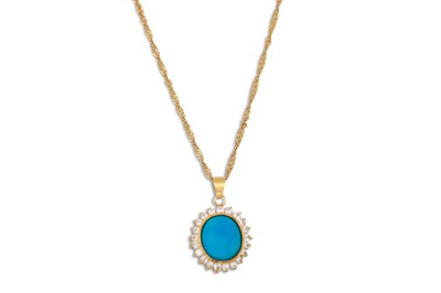 Lot 235 - A GEM SET PENDANT, mounted in 21ct gold, on a...