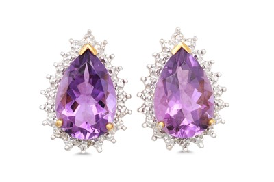 Lot 18 - A PAIR OF DIAMOND AND AMETHYST CLUSTER...