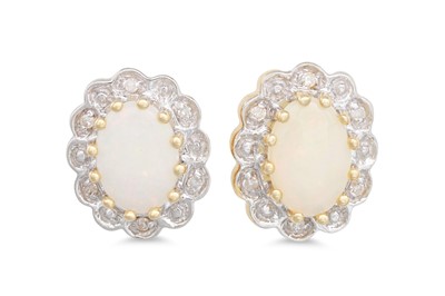Lot 24 - A PAIR OF OPAL AND DIAMOND CLUSTER EARRINGS,...