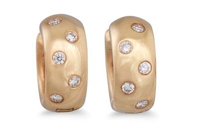 Lot 74 - A PAIR OF DIAMOND SET HOOP EARRINGS, mounted...