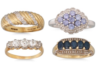 Lot 176 - FOUR GOLD STONE SET RINGS, three 9ct (9.1 g.)...