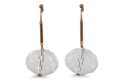 Lot 274 - A PAIR OF CRYSTAL DROP EARRINGS, the spherical...
