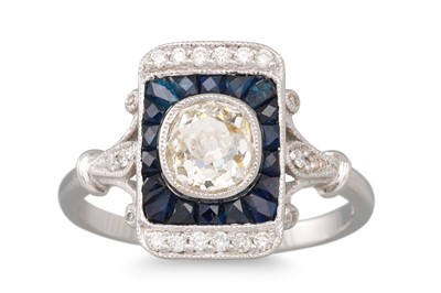 Lot 358 - A DIAMOND AND SAPPHIRE CLUSTER RING, the old...