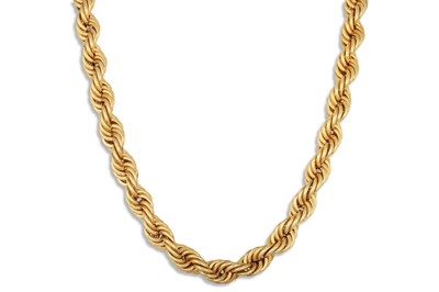 Lot 123 - A 9CT GOLD ROPE LINK NECK LACE, 42.8 g.