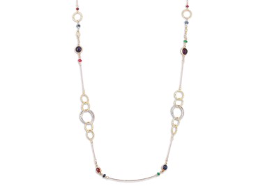 Lot 189 - A MULTI-GEM SET NECKLACE, yellow gold links,...