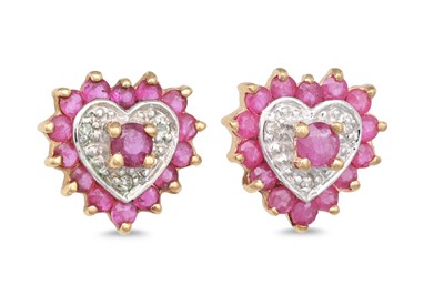 Lot 26 - A PAIR OF DIAMOND AND RUBY CLUSTER EARRINGS,...