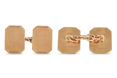 Lot 28 - A PAIR OF 9CT GOLD CUFFLINKS, engine turned...