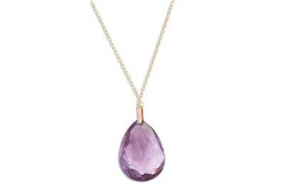 Lot 30 - AN AMETHYST PENDANT, the large briolette drop...