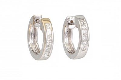 Lot 116 - A PAIR OF DIAMOND SET EARRINGS, channel set...