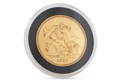 Lot 350 - AN 1887 £5 FIVE POUND ENGLISH GOLD COIN, Queen...
