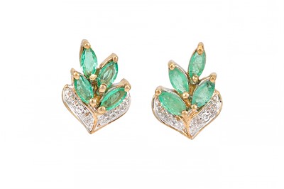 Lot 178 - A PAIR OF EMERALD CLUSTER EARRINGS, mounted in...