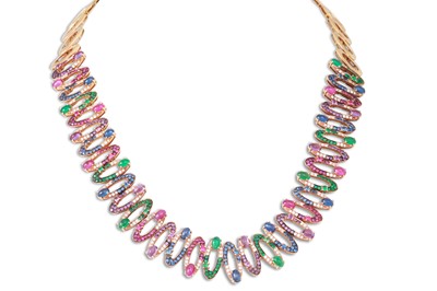 Lot 238 - AN UNUSUAL MIXED COLOURED SAPPHIRE NECKLACE,...