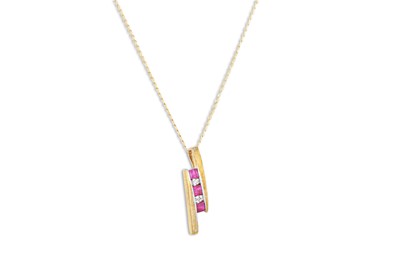 Lot 335 - A RUBY AND DIAMOND PENDANT, mounted in 9ct...