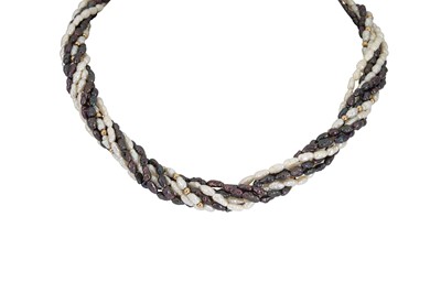 Lot 184 - AN EIGHT STRANDED SEED PEARL NECKLACE, gold clasp