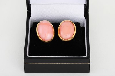 Lot 135 - A PAIR OF CORAL SET EARRINGS, mounted in 18ct...