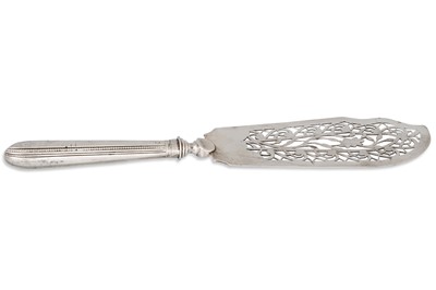 Lot 398 - A GEORGE III SILVER FISH SERVER, Dublin 1787,...