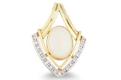 Lot 194 - AN OPAL AND DIAMOND PENDANT, the oval opal set...