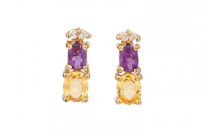 Lot 195 - A  PAIR OF DIAMOND, AMETHYST AND CITRINE...