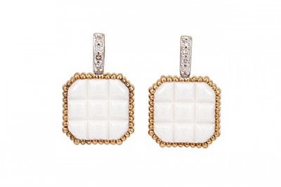 Lot 196 - A PAIR OF DIAMOND AND CERAMIC DROP EARRINGS,...