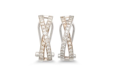 Lot 55 - A PAIR OF DIAMOND SET EARRINGS, modern cross...