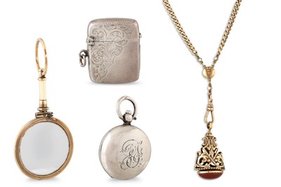 Lot 57 - A VINTAGE SILVER VESTA CASE, together with a...