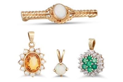 Lot 9 - AN OPAL BROOCH, mounted in 9ct gold together...