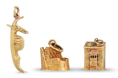 Lot 19 - TWO 18CT GOLD CHARMS, together with a 14ct...