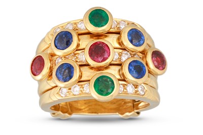 Lot 67 - A MULTI-GEM SET RING, by Adler, comprising...