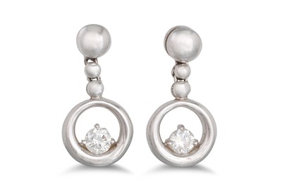 Lot 205 - A PAIR OF DIAMOND DROP EARRINGS, mounted in...