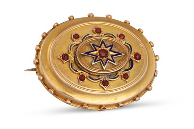 Lot 119 - AN ANTIQUE 14CT BLUE ENAMEL AND GARNET SET...