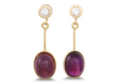 Lot 187 - A PAIR OF AMETHYST AND DIAMOND DROP EARRINGS,...