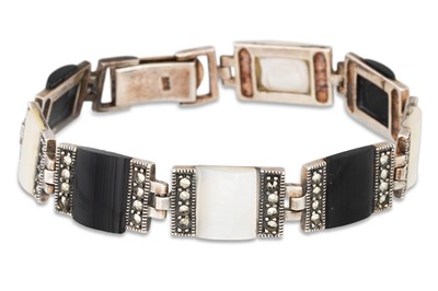 Lot 24 - A SILVER BRACELET, set with mother-of-pearl...