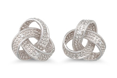 Lot 38 - A PAIR OF DIAMOND SET EARRINGS, knot form,...