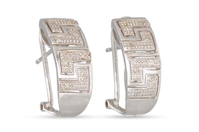 Lot 73 - A PAIR OF DIAMOND HOOP EARRINGS, Greek key...