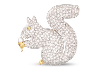 Lot 93 - A DIAMOND AND PEARL SET BROOCH, pavé set in...