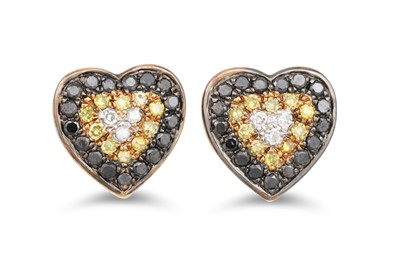 Lot 94 - A PAIR OF DIAMOND SET EARRINGS, heart shaped,...