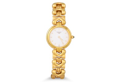 Lot 333 - A LADY'S LONGINES WRISTWATCH, white dial,...