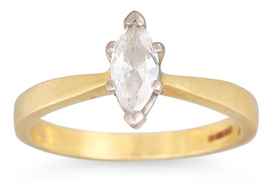 Lot 245 - A DIAMOND SOLITAIRE RING, the marquise cut...