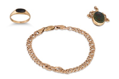 Lot 6 - A 9CT GOLD FANCY FLAT CURB LINK BRACELET, 2.9...