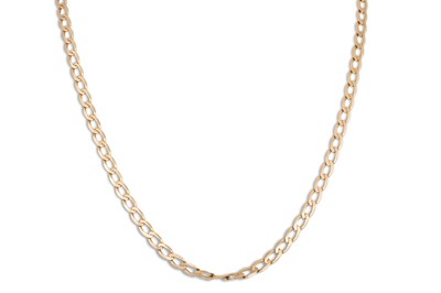 Lot 9 - A 9CT GOLD FLAT LINK NECK CHAIN, ca 21" 10 g.