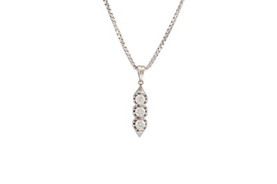 Lot 395 - A DIAMOND THREE STONE PENDANT, mounted in 18ct...