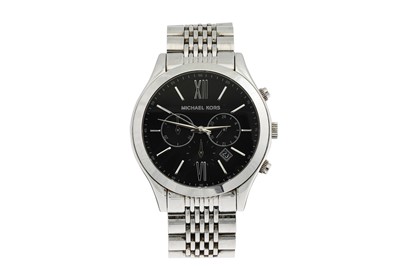 Lot 396 - A MICHAEL KORS STAINLESS STEEL WRIST WATCH,...