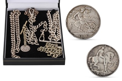 Lot 386 - A 1914 WWI SILVER MEDAL, a 1892 English...