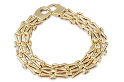 Lot 140 - A 9CT GOLD FANCY LINK BRACELET, 16.1 g.