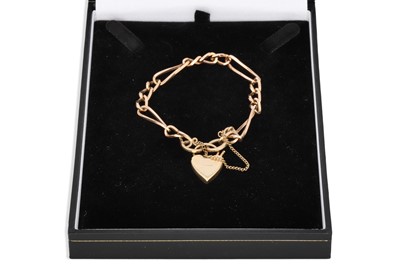 Lot 170 - A 9CT GOLD FANCY LINK BRACELET AND PADLOCK, 13 g.