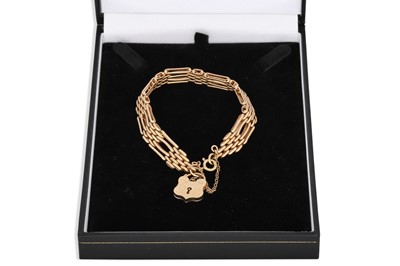Lot 172 - A 9CT GOLD GATE LINK BRACELET, padlock, 21.6 g.