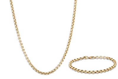 Lot 113 - A 14CT GOLD NECK CHAIN, with matching bracelet,...