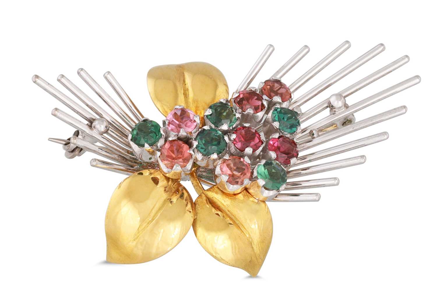 Lot 73 - A VINTAGE GEM SET SPRAY BROOCH, mounted in...